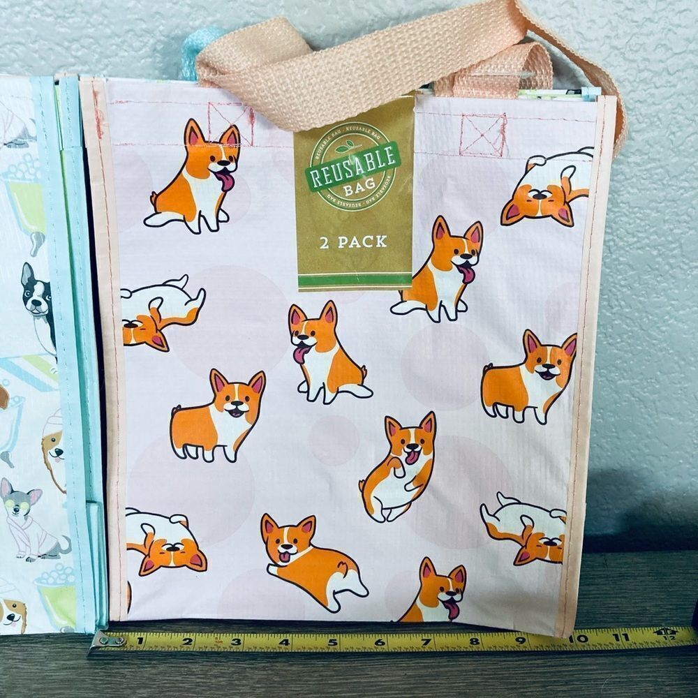 2-Pack Pampered Spa Dogs Corgi Dog Reusable Tote Bags Set - Picture 4 of 5
